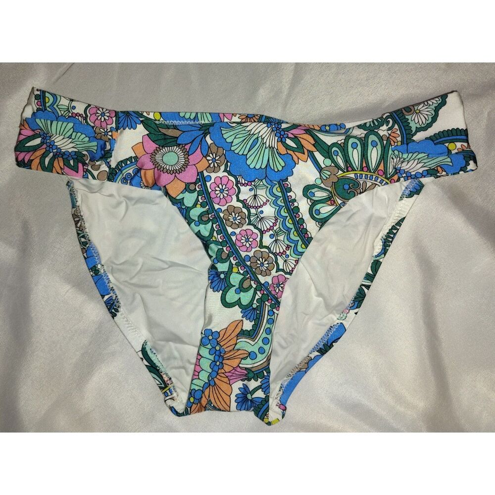 Sunshine 79 Shirred Hipster Bikini Bottom Size 4 Boho Paisley Floral Beach NWT